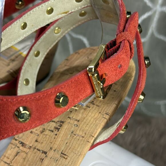 (S1) MICHAEL KORS JolieSuede Studded SandalsWOMEN /9 Mandarin $145Cork Wedge - Picture 2 of 11